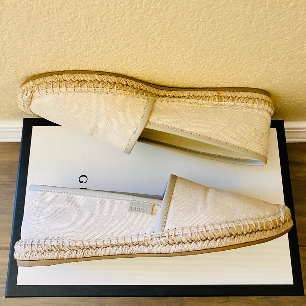 EUC Gucci Cream GG Canvas & Leather Trim Espadrilles - Picture 3 of 16